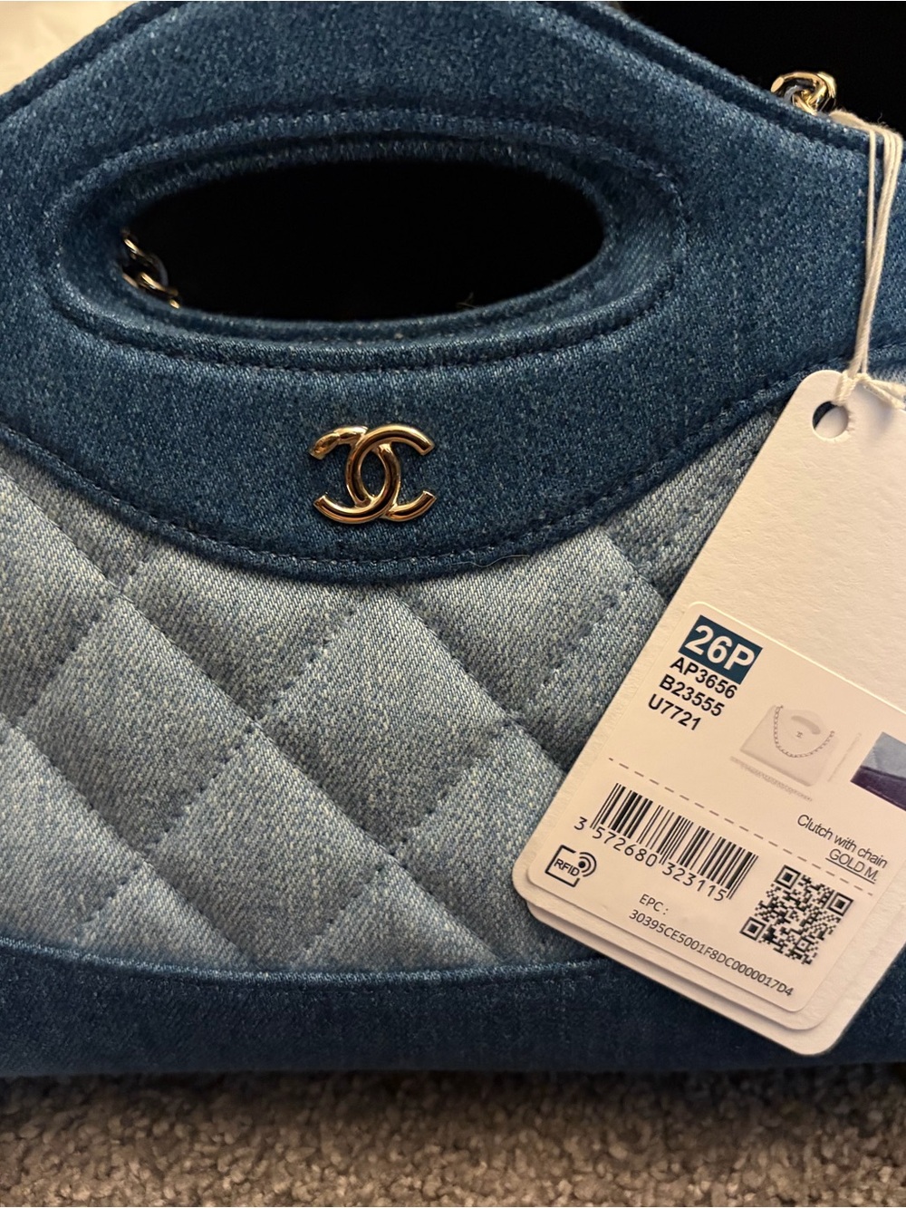 NWT CHANEL shopper 31 (nano)  Quilted Denim Mini Top-Handle Bag in Blue - Picture 2 of 16
